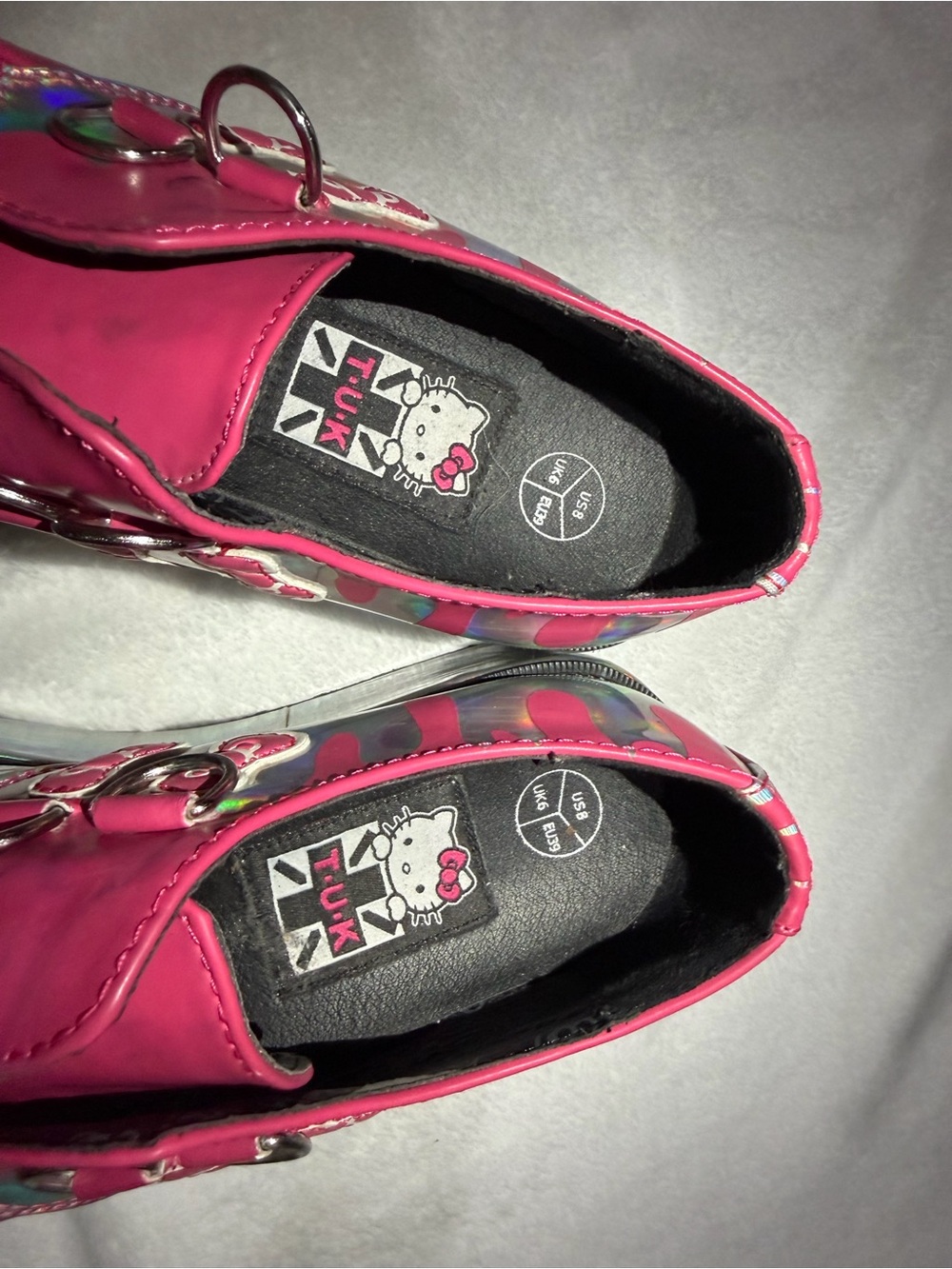 T.U.K Holographic Silver with Hot Pink Platform Shoes - Picture 4 of 6